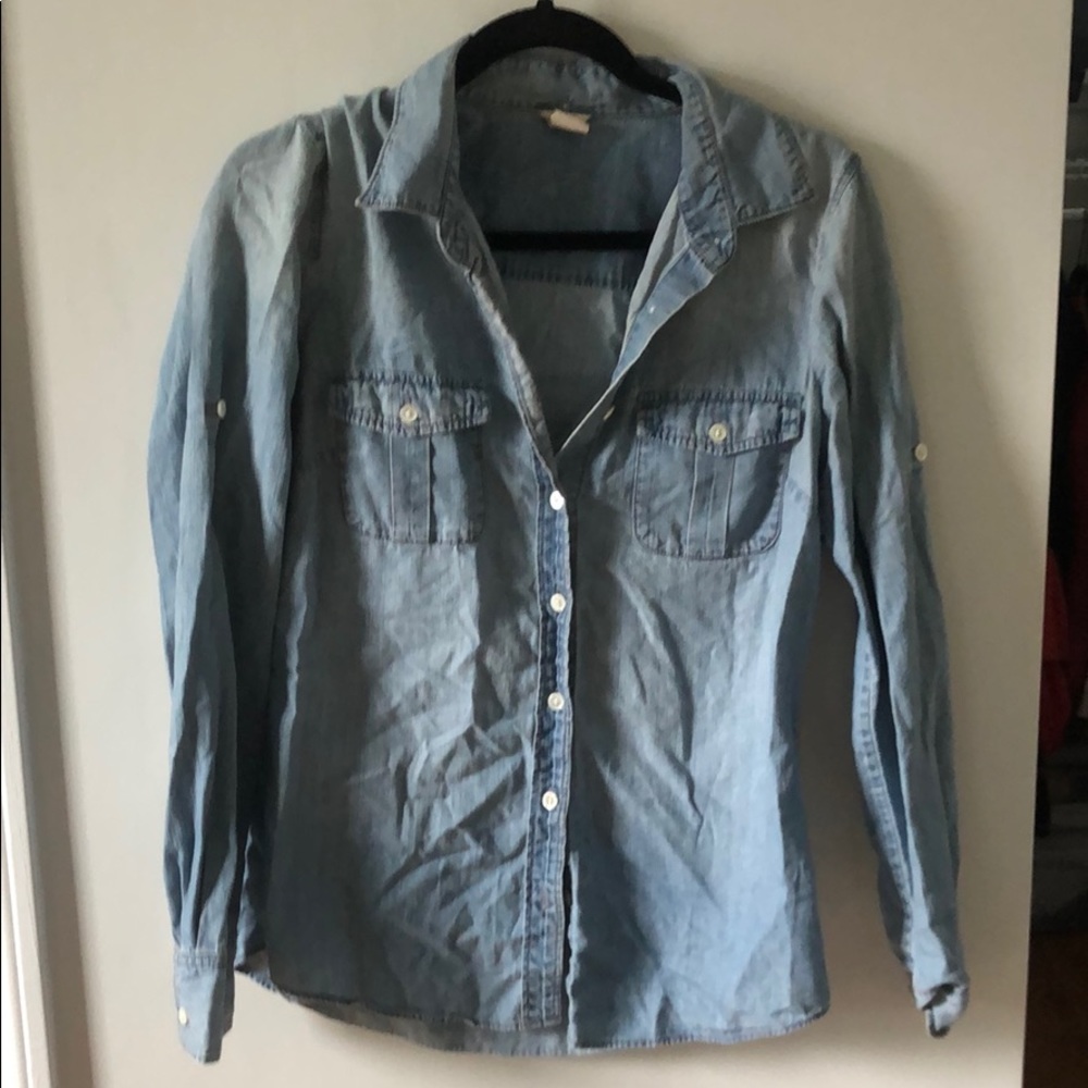 Denim J. Crew long sleeve button down.